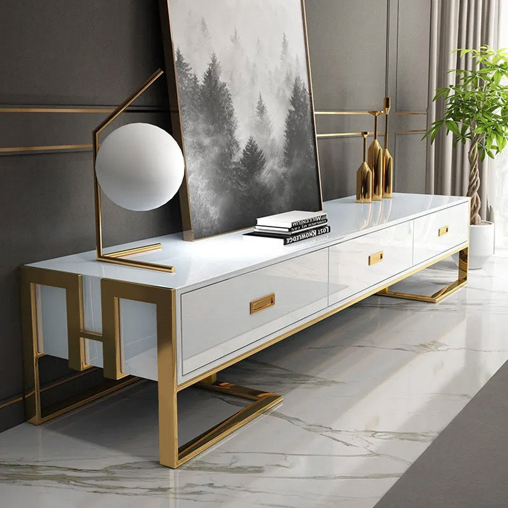 2000mm Modern Jocise White & Gold TV Stand 3 Drawers Media Console