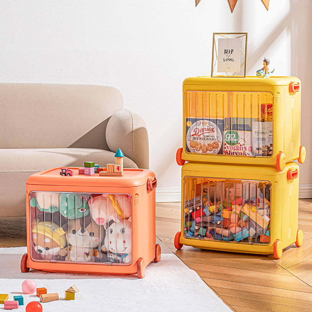 Yellow Kids Toy Organizer Cart Collapsible Storage Bin with Wheels & Handle