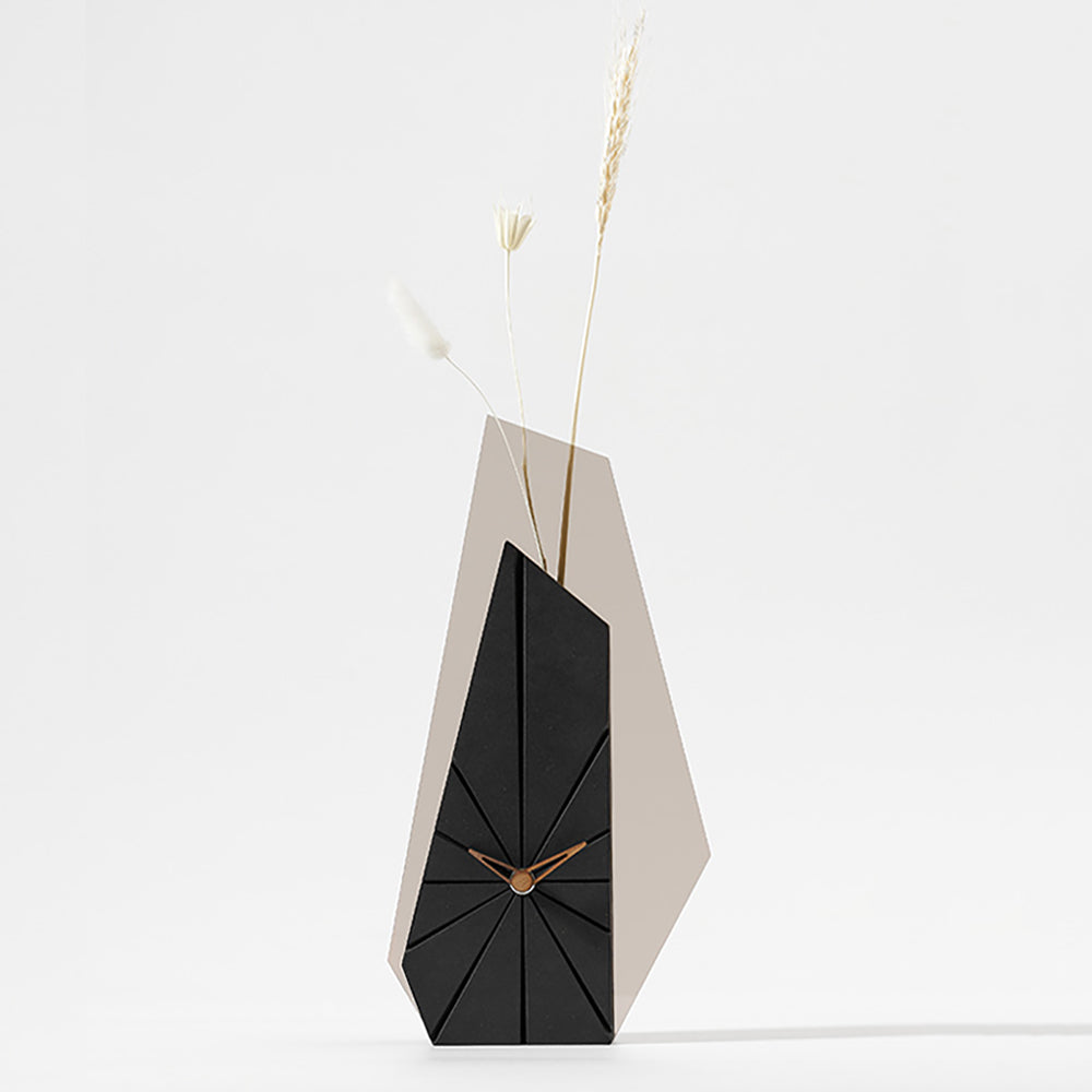 Modern Wood Black Abstract Geometry Mantel & Table Top Clock