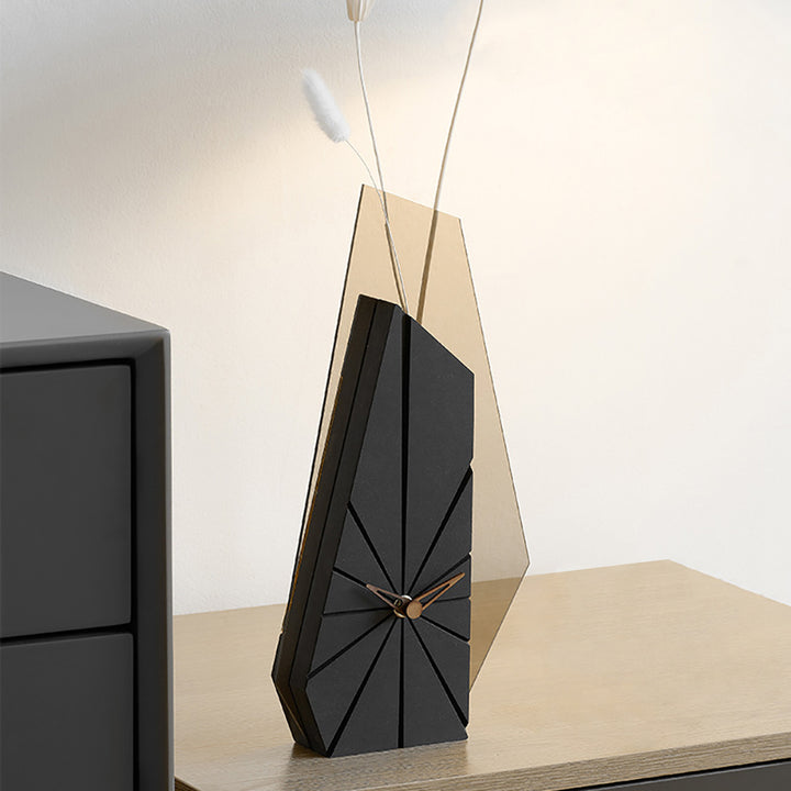 Modern Wood Black Abstract Geometry Mantel & Table Top Clock