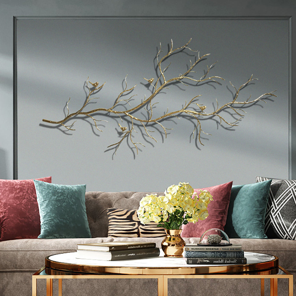 Luxury Creative Metal Branch & Birds Wall Decor Home Art in Gold in Living Room