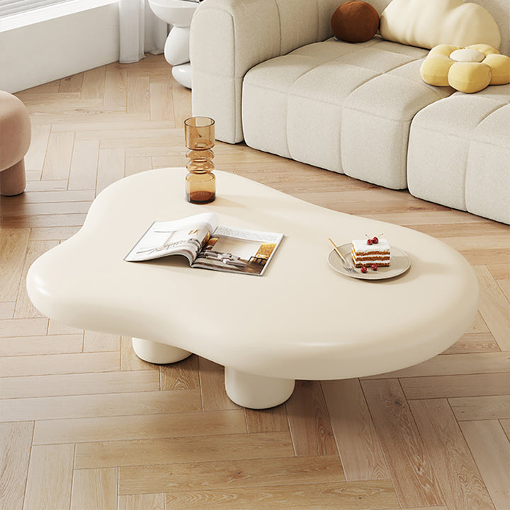 39" Modern Matte Wood Abstract Coffee Table in Off White with 4 legs