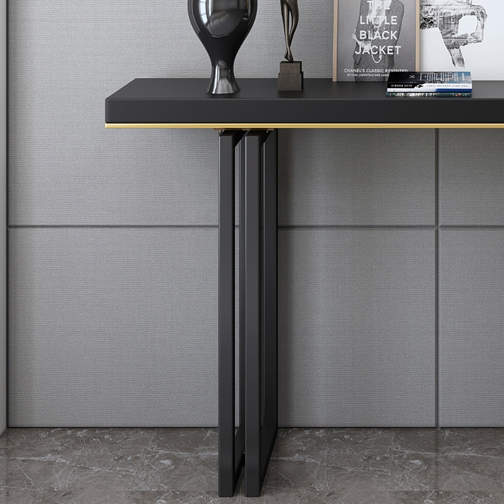 1200mm Entry Accent Table Narrow Console Table Black Solid Wood & Metal in Large