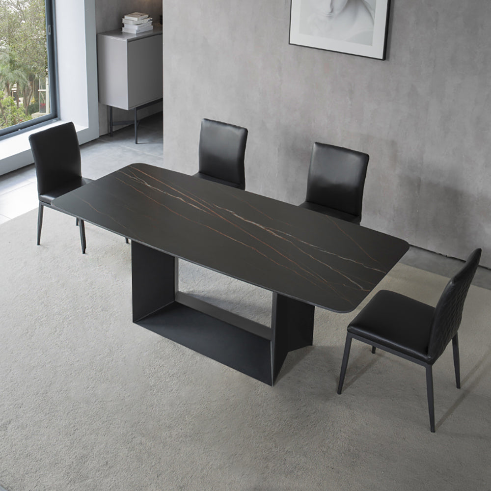 79" Modern Rectangle Faux Marble Dining Table in Black for 8 People