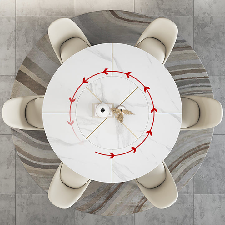 59" Round Dining Table Rotatable Faux Marble for 6 People Affordable Luxury White & Gold