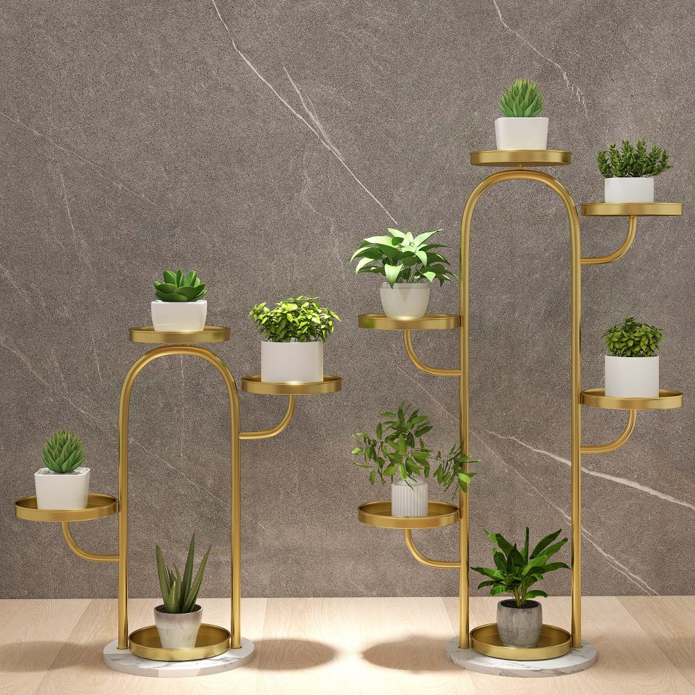 650mm/950mm Modern Tree-Shaped 4/6-Tiered Plant Stand in Gold (Set of 2) for Living Room