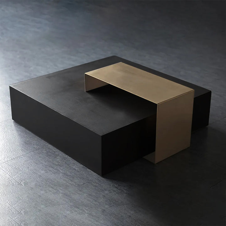 Black Coffee Table in MDF & Metal Rectangle Accent Table