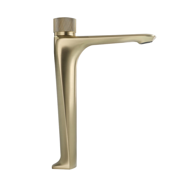 Brushed Gold Modern Bathroom Single Hole Faucet Vessel Faucet with Press Button