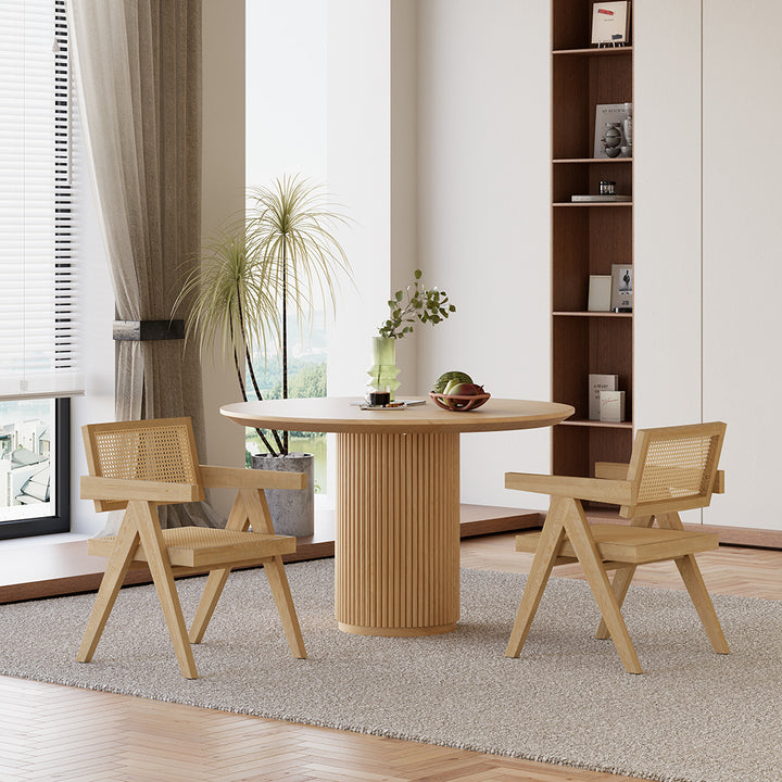 Round Small Dining Table Natural Wood Tabletop for 2 Person Japandi