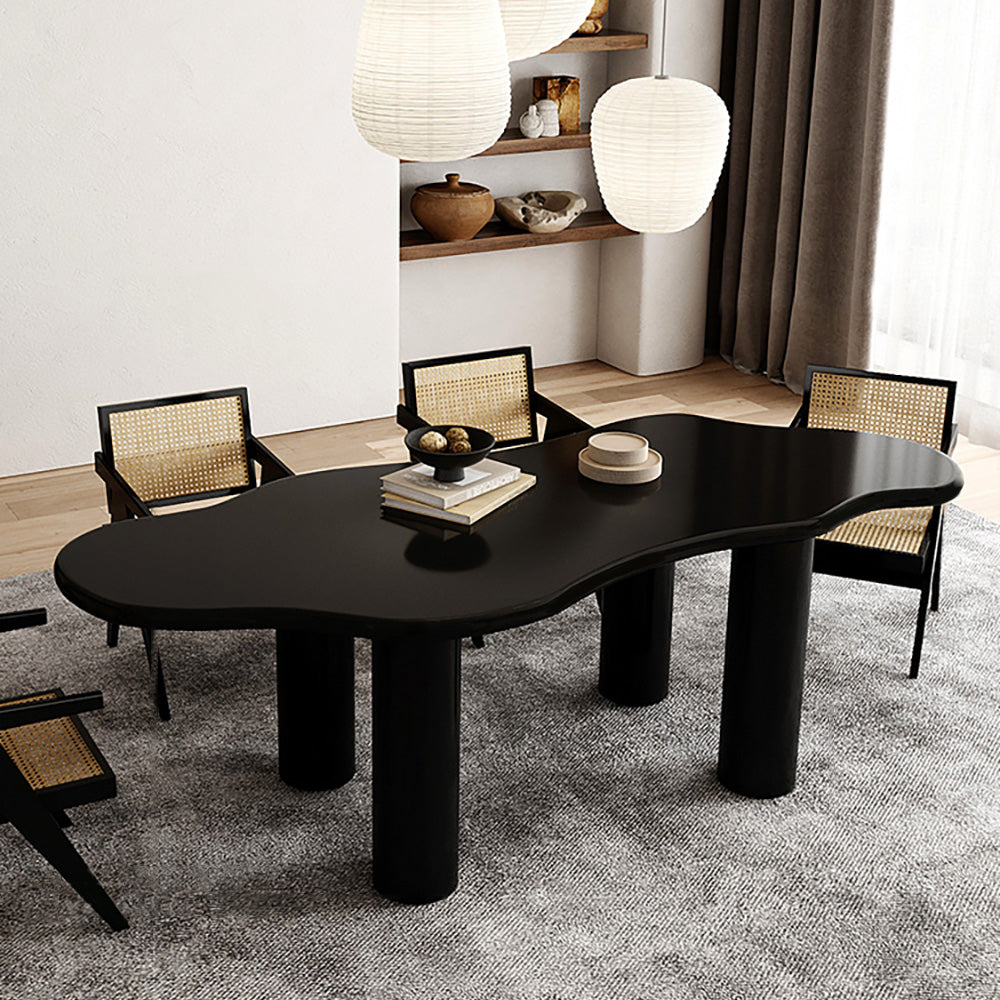 71" Black Dining Table 6 Seater Japandi Irregular Dining Room Table 4-Leg