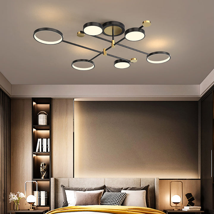 Nordic Style Semi Flush Mount Lighting Gold/Black Ceiling Light Fixture LED Ring