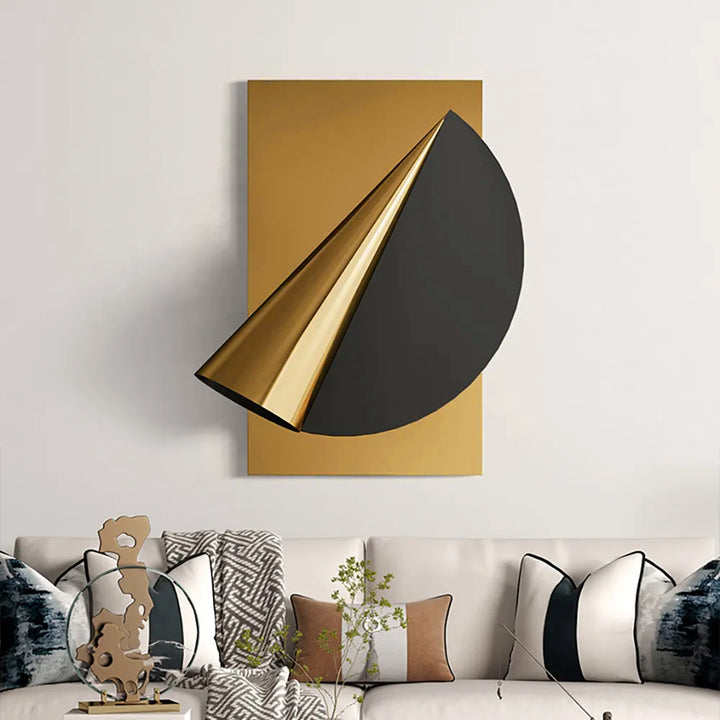 600mm Gold&Black Geometric Metal Wall Decor Background Hand-Forged Art for Living Room