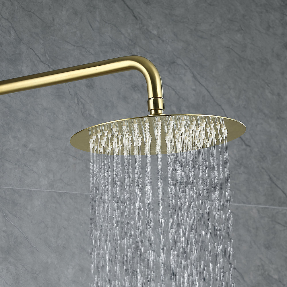 250mm Modern Luxury Exposed Shower Fixture Thermostatic Rainfall Shower Head Gold