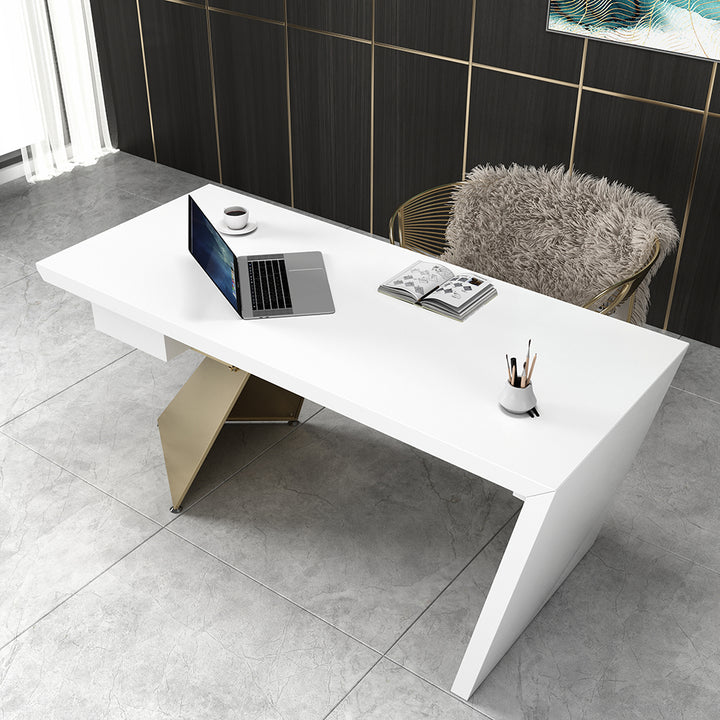 Cabstract Modern White & Gold Office Desk Writing Desk with Drawer Computer Desk (1600mm)