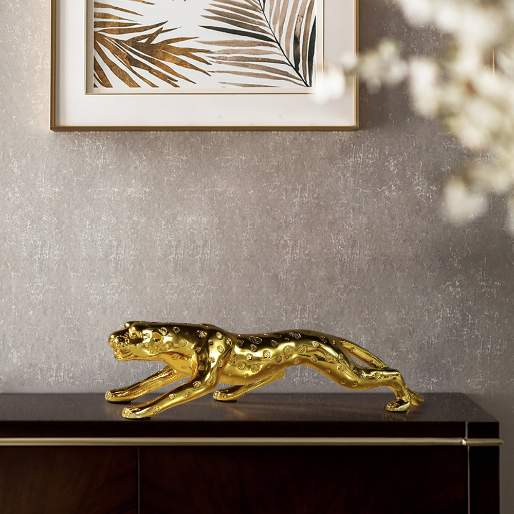 430mm Gold Leopard Sculpture Panther Statue Resin Ornament Decor Art Living Room Bedroom