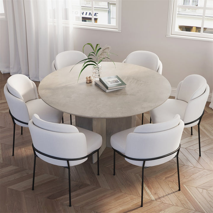 53" Small Round Dining Table for 6 Gray Solid Wood Tabletop Pedestal Base Modern