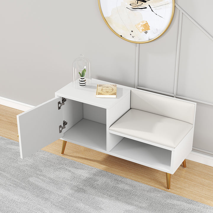 Yellar White Modern Upholstered Shoe Rack Bench with Storage Cabinet and Shelf Hallway