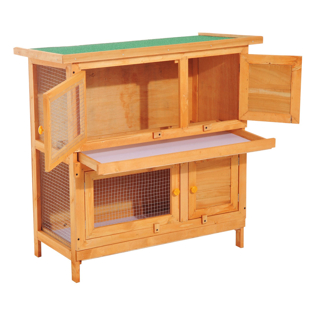 90cm 2 Tiers Rabbit Hutch Wooden Pet Cage W/ Run Bunny House