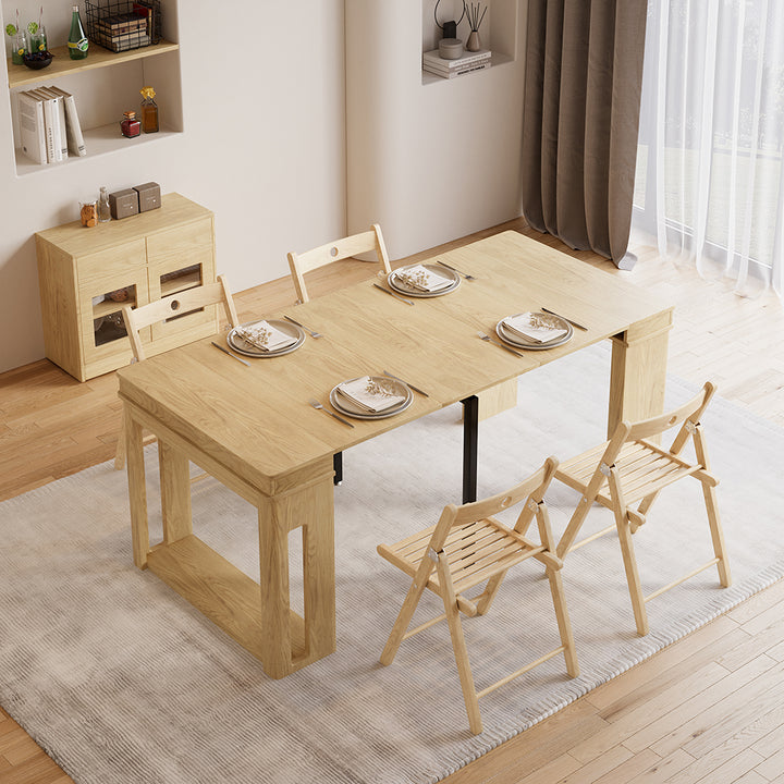 Dining Table Set 70.9" Rectangle Extendable Dining Table with Storage Sideboard Farmhouse Style Natural & 4 Chairs