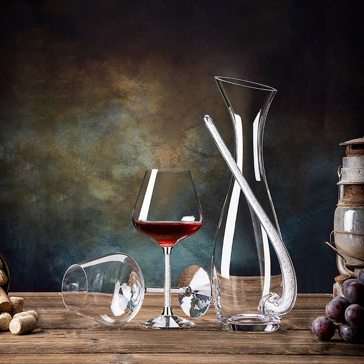 Creative Wine Decanter with Silver Cystal-Filled Handle