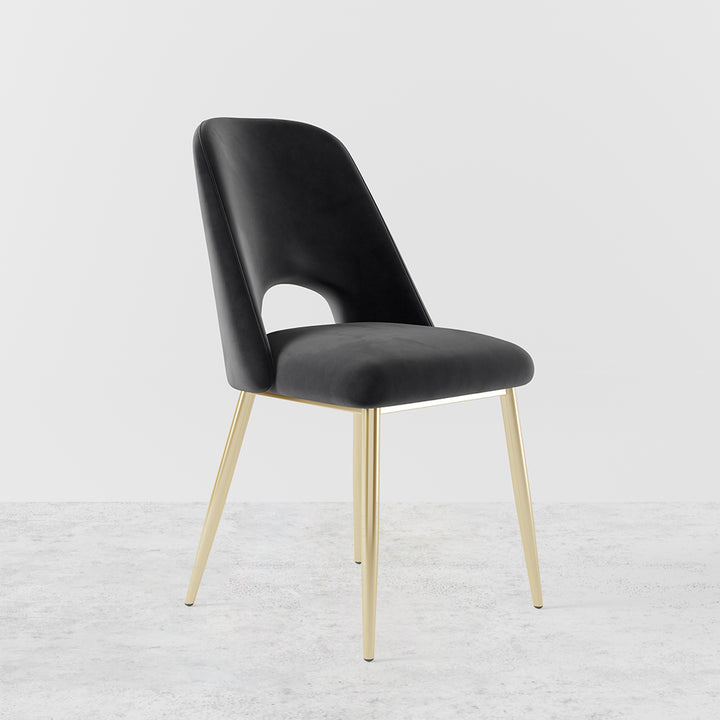 Modern Black Upholstered Dining Chair (Set of 2) with Hollow Back & Gold Legs