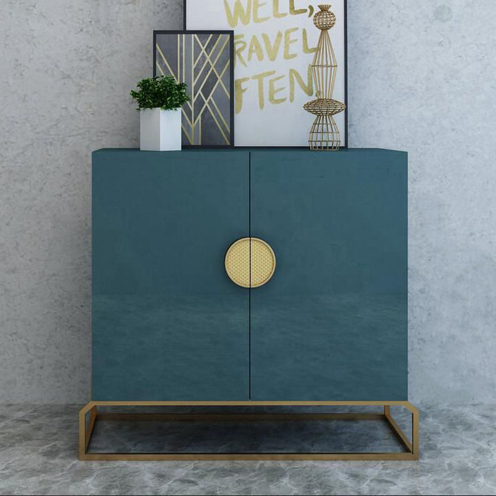 2-Door Peacock Blue Console Table Storage Cabinet Hallway Gold Accent