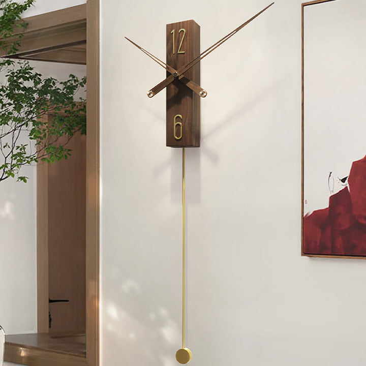 Modern Large Decorative Wall Clock Rectangle Walnut Wood Wall Clocks with Pendulum