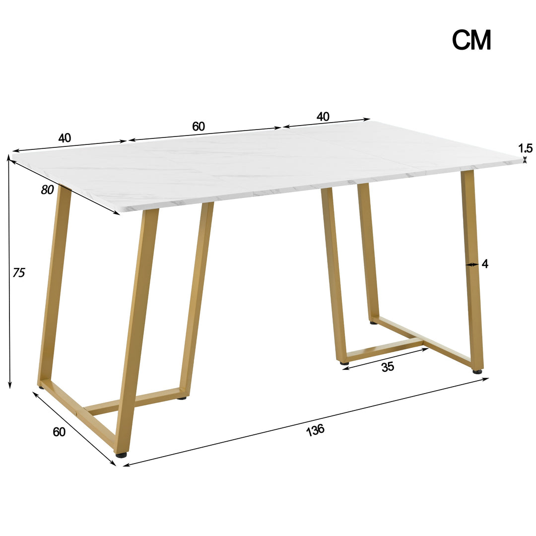 Modern Rectangular Extendable Dining Table with Marble Pattern & Metal Legs