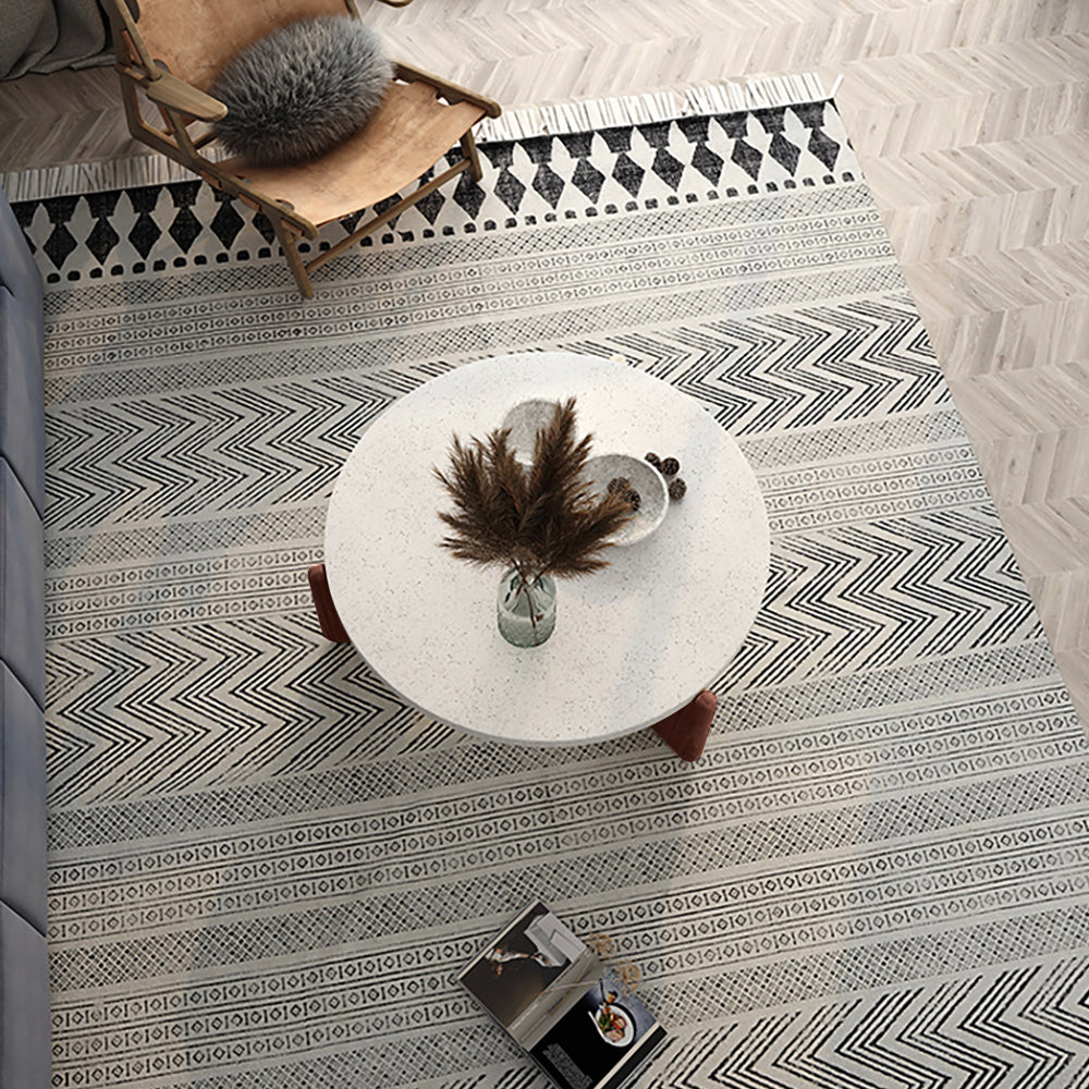 850mm White Round Terrazzo Coffee Table with Pine Wood Legs in Walnut