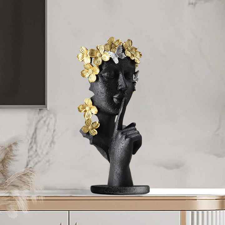 Black & Gold Thinker Sculpture Statue Resin Romantic Silence Desktop Ornament