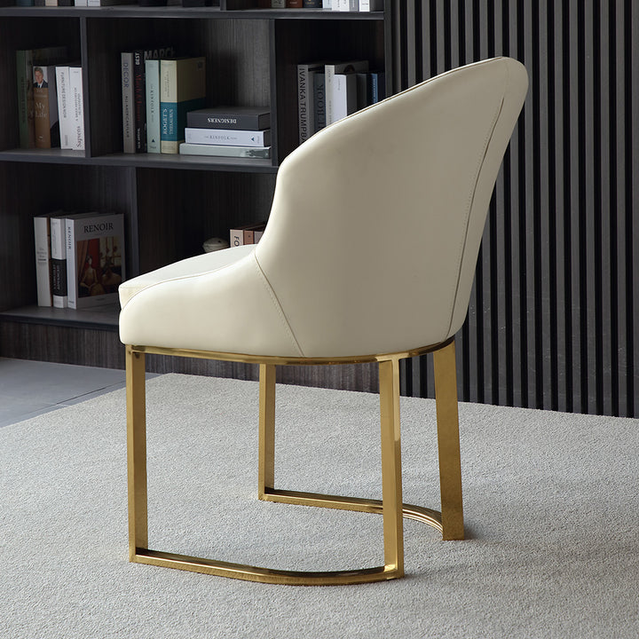 Off White Dining Chair Faux Leather Upholstered Side Chair Gold Frame Set of 2