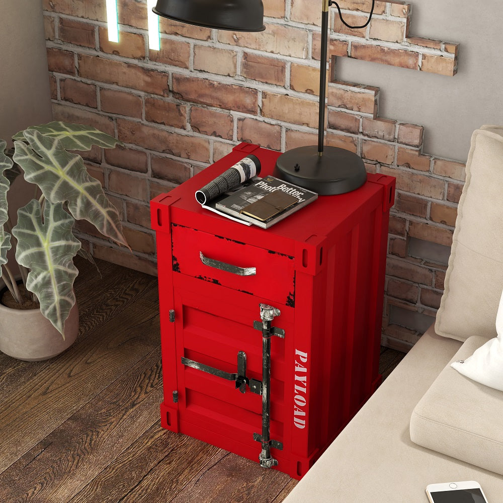 Ctainer Industrial Loft Red Nightstand Retro Bedside Storage Cabinet with Door & Drawer