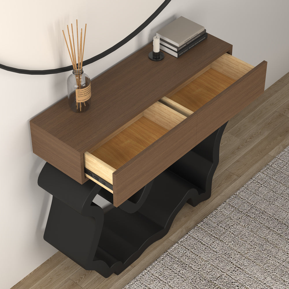 1000mm Modern Walnut & Black Console Table with Drawers