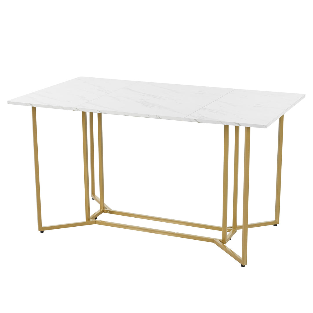 Modern Rectangular Extendable Dining Table with Adjustable Metal Legs