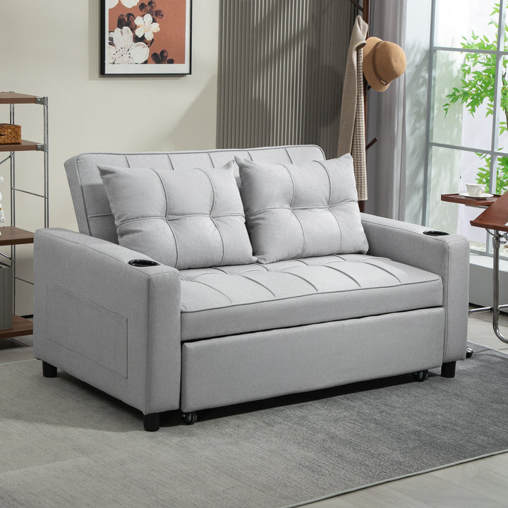 Two-Seater Pull-Out Sofa Bed - Light Grey