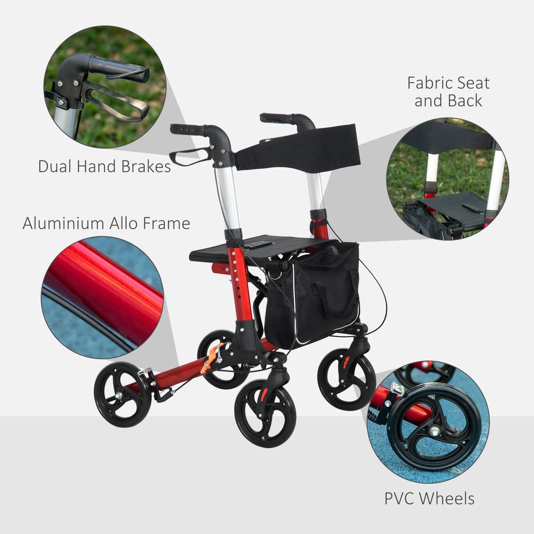 Folding Rollator Walker w/ Seat & Backrest