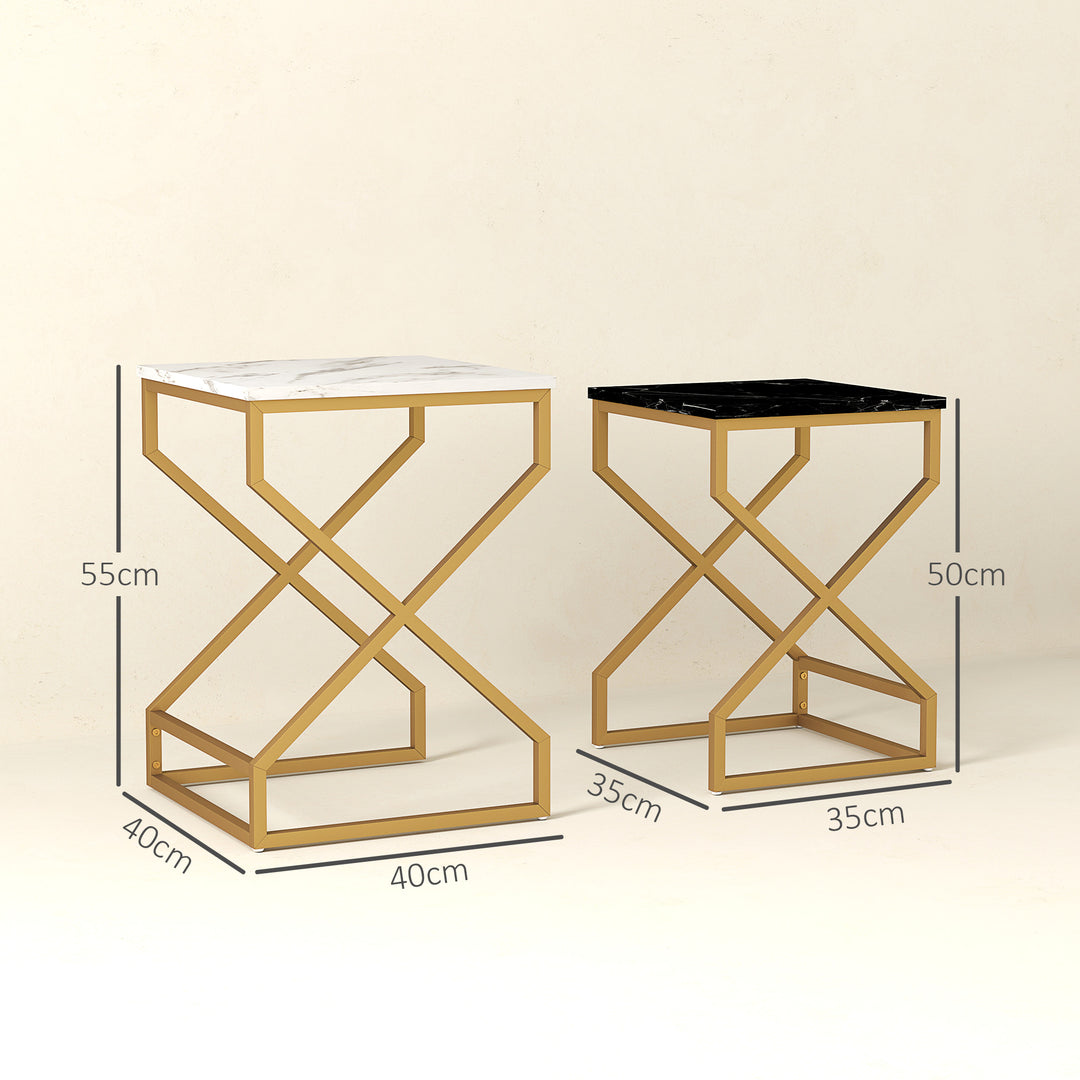 Set of Two Marble-Effect Nesting Tables