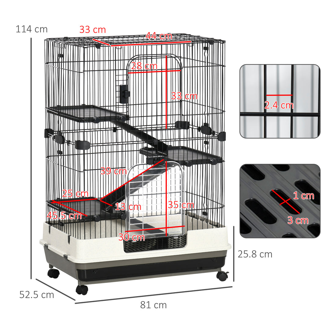 3 Tier Rolling Small Animal Rabbit Cage Chinchillas Hutch Pet Play House with Platform Ramp Removable Tray 81.2 x 52.7 x 110 cm