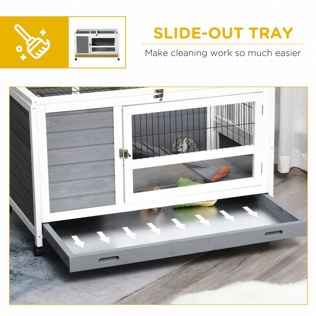 Wooden Rabbit Hutch Elevated Pet Bunny House Rabbit Cage with Slide-Out Tray Indoor Grey