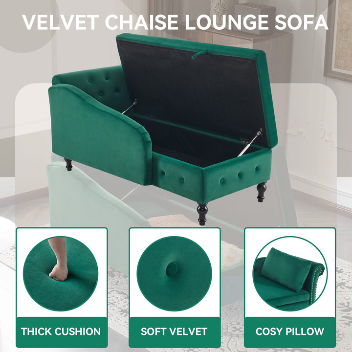 Velvet Upholstered Lounger Sofa with Storage