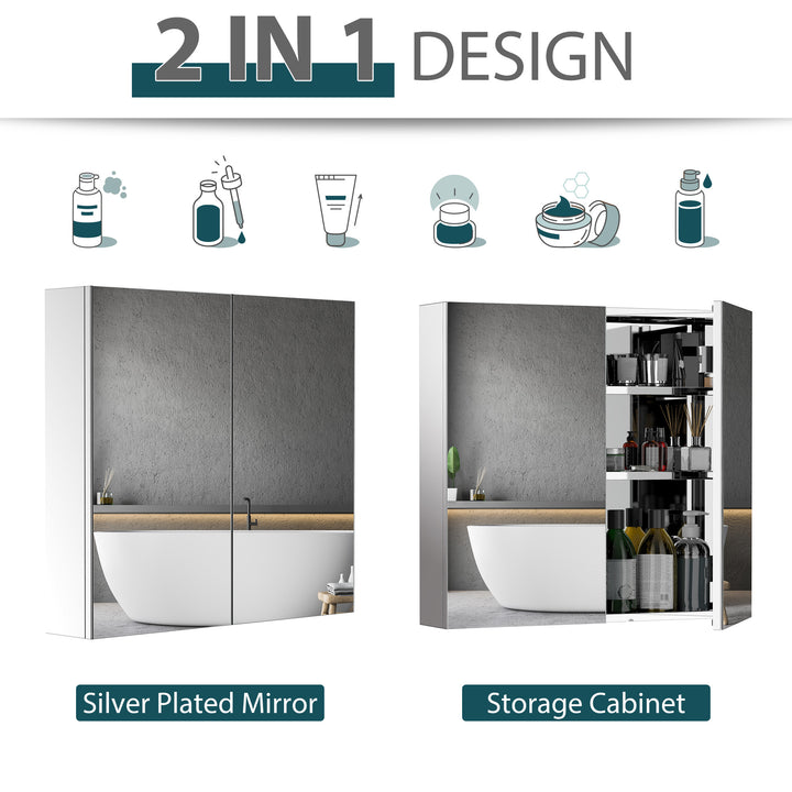 HOMCOM Bathroom Cabinet: Stainless Steel Mirror Storage, Wall-Mounted Spaciousness Aosom UK