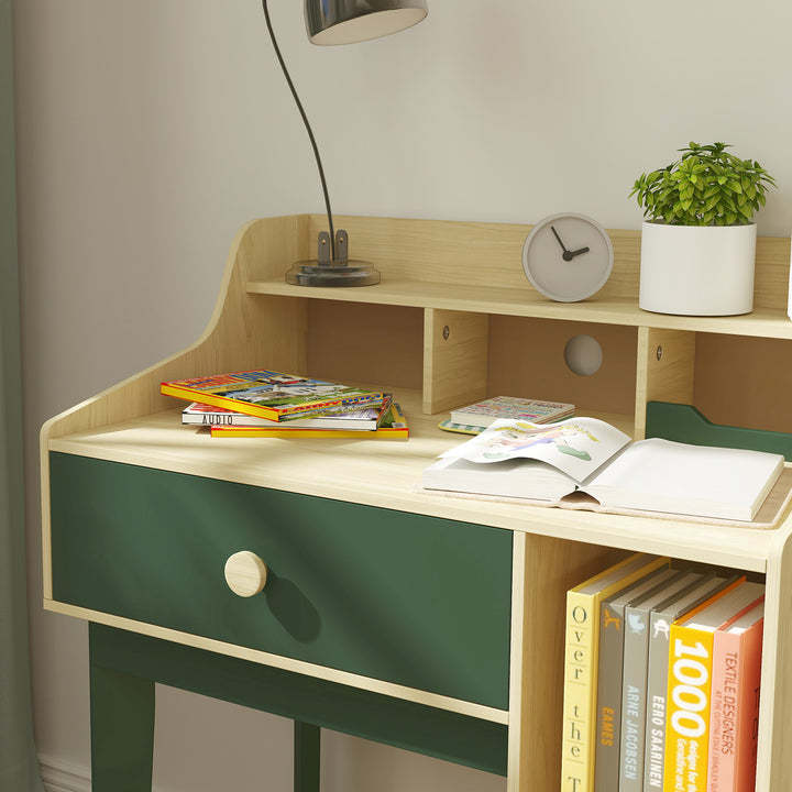 Kids Desk and Chair Set with Storage Shelves and Drawer