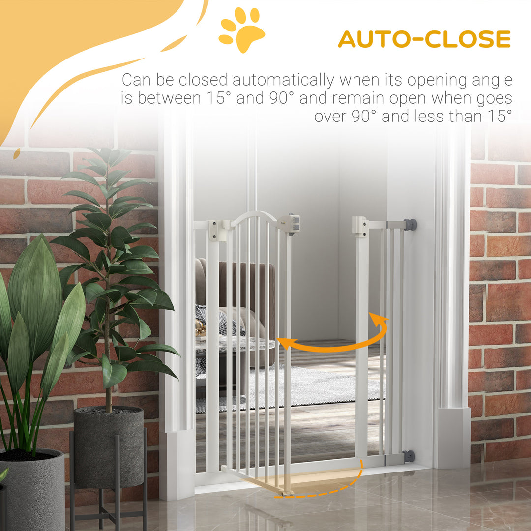 Metal 74-87cm Adjustable Pet Gate Safety Barrier w/ Auto-Close Door White