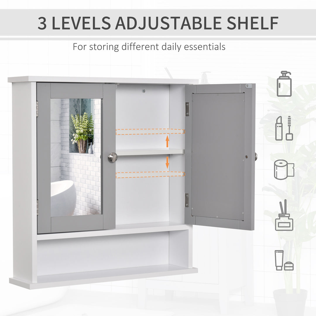 Kleankin Wall Mounted Bathroom Cabinet with Double Mirrored Doors