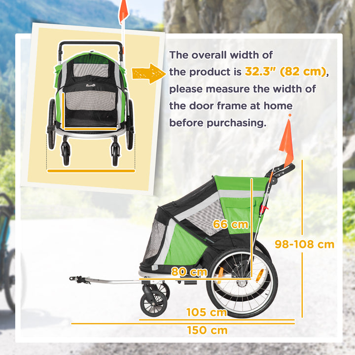 Dog Bike Trailer 2-in-1 Pet Stroller for Large Dogs Cart Foldable Bicycle Carrier Aluminium Frame w/ Safety Leash Hitch Coupler Flag