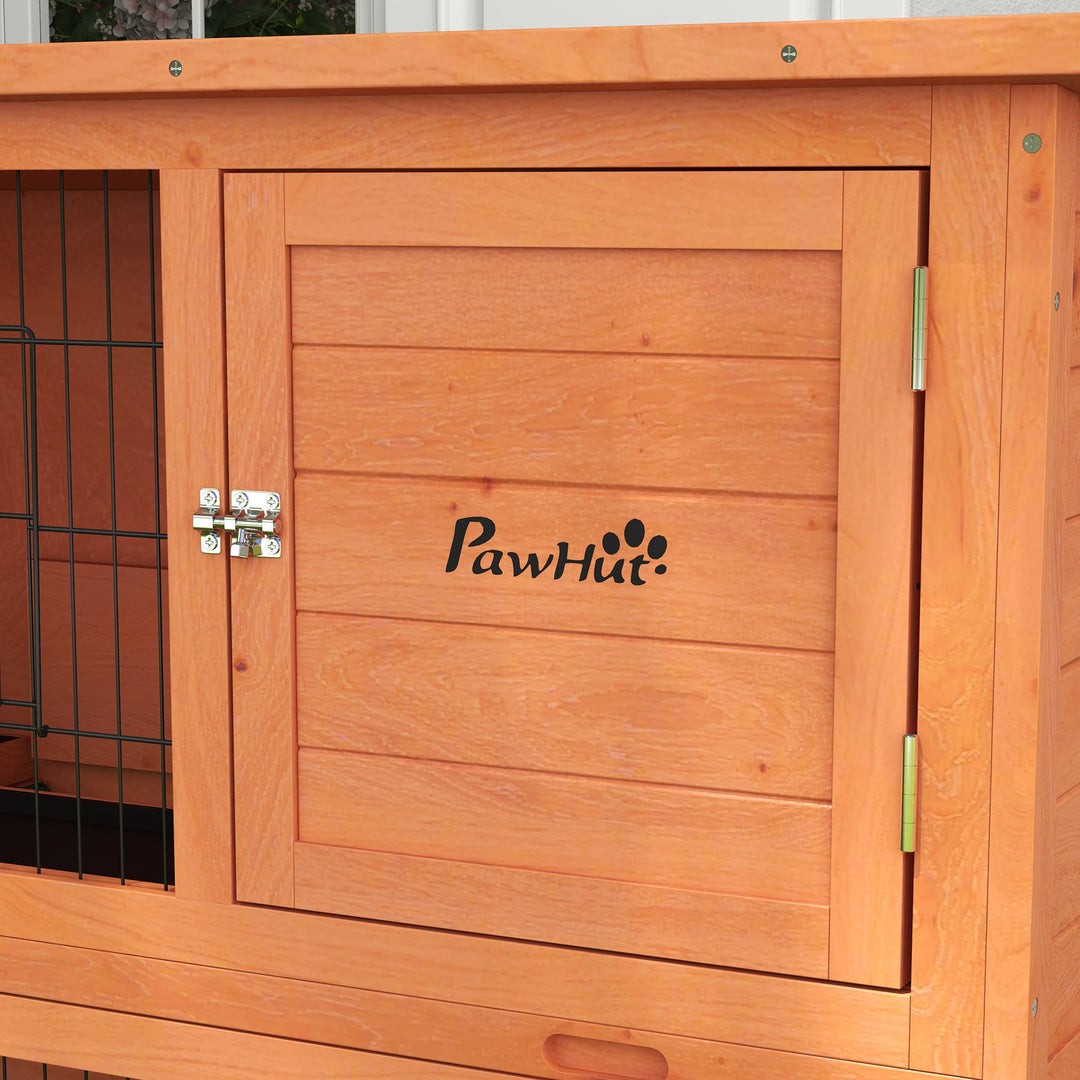 2 Tier Antiseptic Wood Rabbit Hutch with Run Outdoor Orange