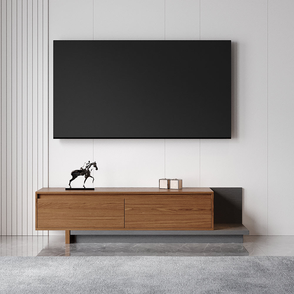 Homary Fero Minimalist Retracted & Extendable 2 Drawers TV Stand in Walnut & Gray Up to 75"