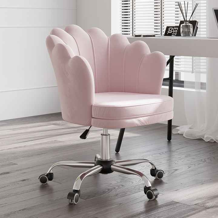 Modern Pink Velvet Ergonomic Swivel Office Chair Height Adjustable with Wheels