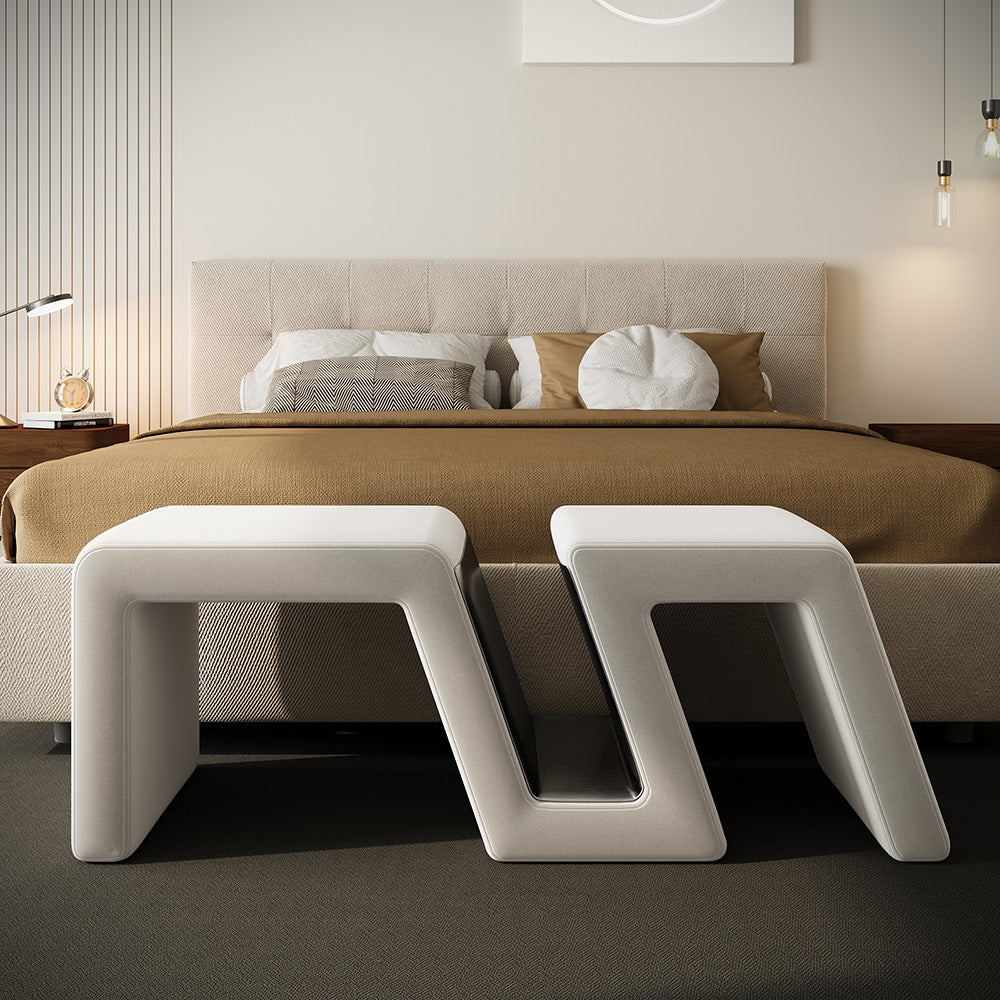 Modern White Velvet Bedroom Storage Bench Upholstered Long Bed End Bench