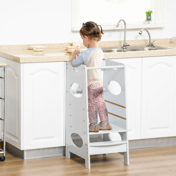 Toddler Step Stool Kids Adjustable Standing Tower with Safety Rail for Kitchen Counter Grey